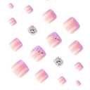 French Tip Press On Toenails Short Square Fake Nails Flower False Toenails With Glossy Designs Acrylic Spring Toe nails Press Ons Full Cover Glue On Toenail Glossy Stick On Toe nails For Women