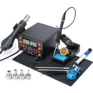 902D IV T12 Hot Air Soldering Station 2-IN-1 Kit with Extra Large Display, Small Silicone Work Mat, 2 Soldering Tips, 2 Lead-free Solder, Solder Sucker, ESD-Safe Tweezers