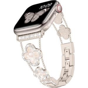 Tasikar Bling Diamond Women Band Compatible with Apple Watch Band 49mm 46mm 45mm 44mm 42mm 41mm 40mm 38mm Ultra SE Series 10 9 8 7 6 5 4 3 2 1 Lucky Clover Dressy Replacement Bracelet (Starlight)
