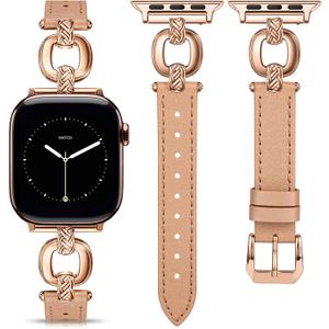 TOYOUTHS Leather Band Compatible with Apple Watch Bands Women 38/40/41/42/44/45/46/49mm Dressy Slim Leather Strap with Boho Metal Buckle Bracelet for iWatch Series 11 10 9 8 7 6 5 4 SE/Ultra 3 2 1