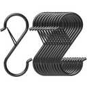 12 Pack Heavy Duty Metal 3.5" S Hooks with Safety Buckle for Hanging Kitchen Utensils/Plants/Pots & Pans/Clothes, Hats (Black)