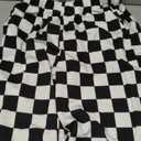 Acelitt Womens Casual Checkered Pants Elastic Waist Comfy Loose Wide Leg Pants with Pockets (Small, Black and White)