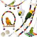 Bird Toys for Parakeets 7Pcs, Wood Parrots Budgie Cage Accessories, Bird Perch Swings for Small Conure Cockatiel Toys, Bird Ladder Swing for Parakeets Climbing 18''