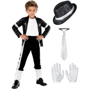 Dance Star Costume for Kid, 80s 90s Pop Outfit for Boys Stage Cosplay Halloween Role Play Party Dress Up , medium