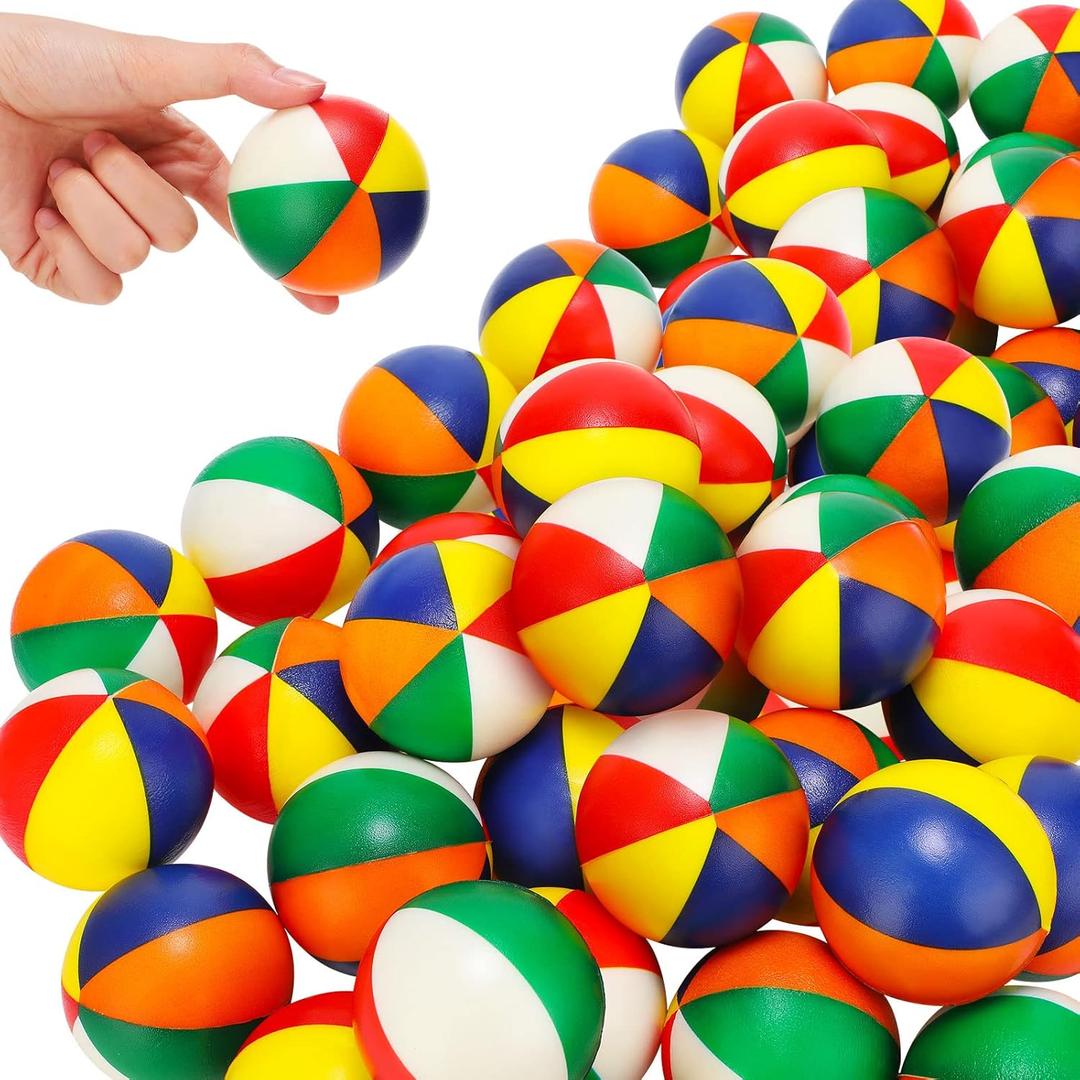 Jexine 100PCS Mini Beach Stress Balls Bulk 2.5" Rainbow Squeeze Mini Pool Balls Beach Stress Relief Toys for Girl Boy Birthday Summer Hawaiian Water Games Party Favor(Vibrant Color)