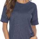 Womens Loose Fit T Shirts Cotton Casual Tops for Women Blouses for Leggings Short Sleeve Tunic Tshirts Crew Neck Ladies Tees (S, Short-Dark Blue)
