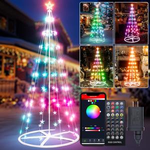 6.9ft Smart Led Christmas Cone Tree Light,Outdoor Lighted Christmas Tree 100 Led Lighted Artificial Tree with Star Topper, Remote App Control, DIY Colors Light Show Tree for Outdoor Decorations