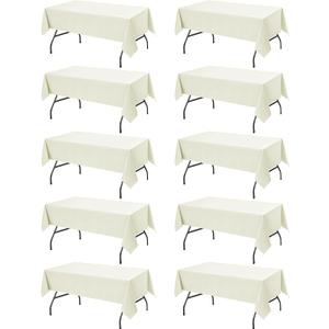 10-Pack Ivory Tablecloths for Rectangle Tables, 60 x 102 Inches, Stain-Resistant Polyester Fabric for 6 Foot Tables - Washable Table Covers for Weddings, Banquets, Birthday Parties, Events