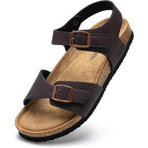 Torotto Toddler Kids Sandals Boys Girls Cork Footbed Sandals with Adjustable Buckle Casual Slides Open Toes Flat (10.5 Little Kid, Lhj396/Red Brown)