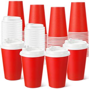 Tioncy 60 Pcs 12oz Mother's Day Coffee Paper Cups with Lids Hot Cocoa Cups Valentines Red Paper Beverage Tumbler Hot Chocolate Cocoa Container for Wedding Anniversary Party Supplies