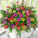 Artificial Flowers for Outdoors Decoration, 16 Bundles Silk Fake Flower with Ferns UV Resistant No Fade Faux Plants for Home Outside Planter Porch Patio Window Box Decor (3 Mixcolor)