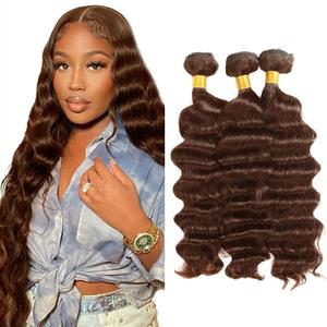 #4 Bundles Chocolate Brown Deep Wave Bundles Human Hair 30 32 34 Inch Pre Plucked Dark Brown Deep Curly Bundle Human Hair Extensions 3 Bundle 150g