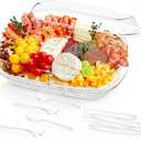 Lifewit Chilled Serving Tray with Lid, 15" Shrimp Cocktail Platter with with 2 Sauce & 4 Food Compartments, Divided Serving Bowl for Veggie, Taco, Fruit, Salad, Mimosa Bar Supplies in Party/Buffet