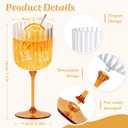 48 PCS Plastic Ribbed Wine Glasses 11oz Clear and Amber Detachable Wine Goblet Unbreakable Vintage Ripple Water Goblets Cocktail Drinking Cups for Parties Weddings Poolside Outdoors