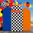 3 Pcs Race Car Arch Backdrop Cover Adaptable for 4ft 5ft 6ft Size Frames Black and White Checkered Chiara Hot Arch Stand Covers for Racing Birthday Baby Shower Party Decorations Supplies
