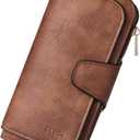 Cluci Womens Long Leather Wallet, RFID Blocking Leather Pocket Wallet Ladies Mini Purse with ID Window