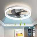 Low Profile Ceiling Fans with Lights,19.7" Flush Mount Ceiling Fan with Remote,Reversible,Noiseless,Dimmable,White Fandelier Chandelier Ceiling Fan for Bedroom.