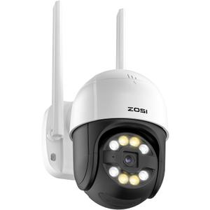 ZOSI 2K WiFi Pan/Tilt Security Camera, 3MP Plug-in Outdoor Home PT Camera, Auto Track Human, 2-Way Audio, Smart Motion Detection, Color Night Vision, Floodlight Siren, Memory Card & Cloud Storage