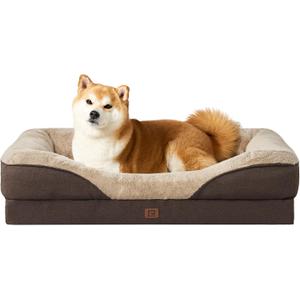 EHEYCIGA Memory Foam Dog Bed for Large Sized, Orthopedic Dog Sofa with Sides and Waterproof Liner, Washable Bolster Pet Bed Couch with Removable Cover, 36x27x7 Inch, Brown