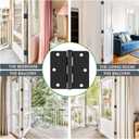 6 Pack 3.5" x 3.5" Black Door Hinges, Matte Black Door Hinges 3 1/2 Interior Hinges 1/4" Radius Standard Residential Bedroom Door