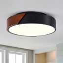 Modern Black Flush Mount Ceiling Light, 2-Light Mid-Century Ceiling Light Fixture, Minimalistic Wood Round Lighting Fixture for Bedroom Hallway Laundry Room Bathroom (12.5 in) (12.5in)