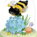 Bee Miniature Cute Insects with Mini Flower Building Toy Bouquets with Dust Cover Set Creative AssemblyIdeal for Home Decor Collection Toys
