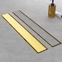 Linear Shower Drain, 24 Inch Brushed Gold 304 Stainless Steel Shower Drain with Tile Insert Panels, Rectangle Shower Floor Drain with Adjustable Feet, Hair Catcher, Fits Bathroom, Balcony