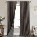 KOUFALL Brown Curtains 96 Inches Long 2 Panels Set Black Out Linen Blackout Back Tab Drapes for Living Room Bedroom