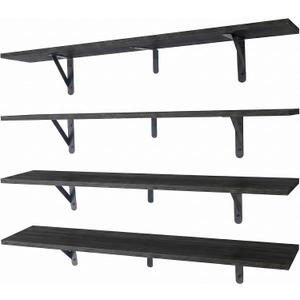 Long Wall Shelf,Large Floating Shelves for Wall,Wood Floating Bookshelves Hanging,Book Storage Display for Living Room Bedroom Office Bathroom Decor,4 Pack,36 Inch,Rustic Black