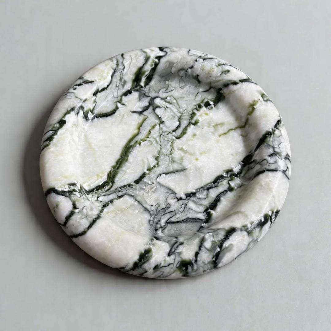 Marble Natural Round Bathroom Vanity Serving Tray, Decorative Storage Tray Circular Edge (Cloud Green)