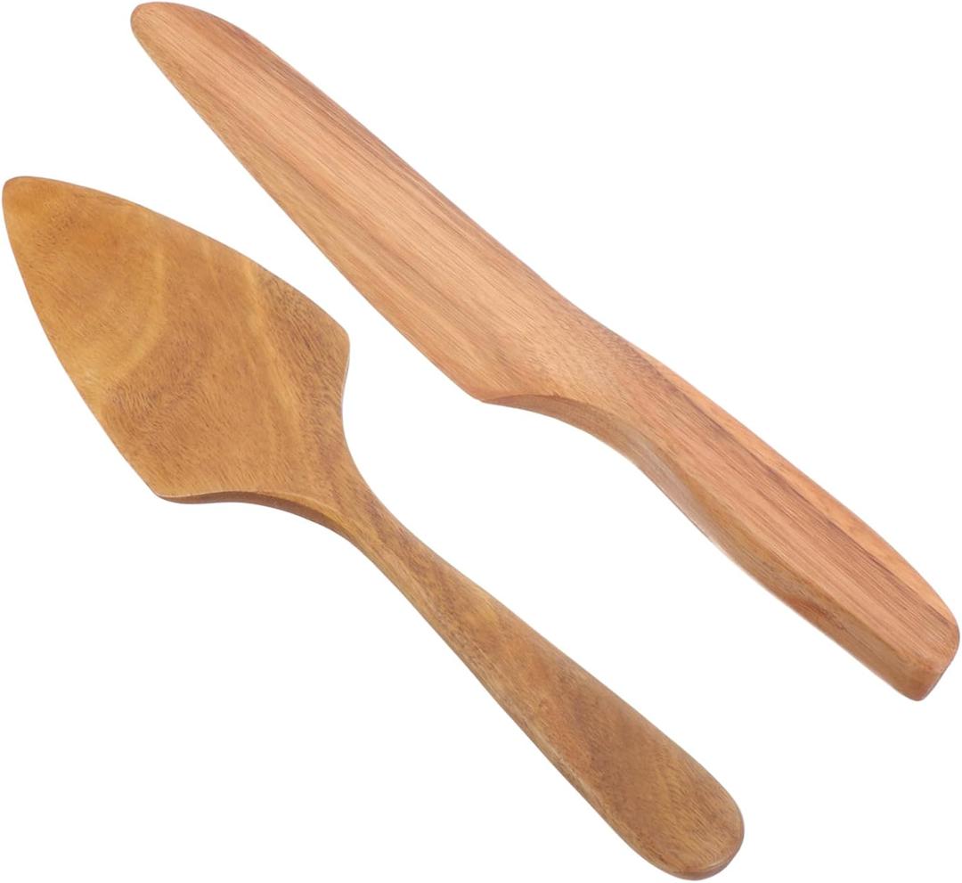 Zerodeko Set of Cake Knife Spatula Wooden Cake Server Pizza Cheese Cutter Rustic Cake Cutting Set for Wedding Birthday