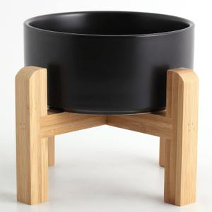 Petygooing Black Elevated/Raised Ceramic Dog Bowl for Small Breeds, Dog Food Water Dish with Stand,Pet Feeding Bowl with Anti Slip Rubber for Cats and Small Dogs Puppy 13.5 OZ (5.1In / 1.7 Cups)