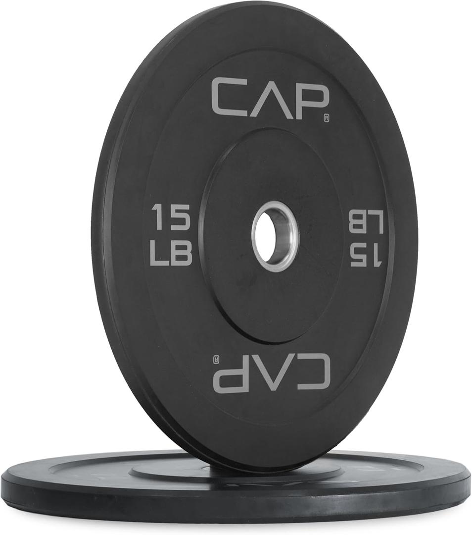 CAP Barbell Economy Olympic Bumper Plate Set with Gray Logo, Black, 15 lb Pair