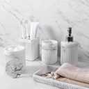 Resin White Marble Bathroom Accessories Set 5 Pcs, Lotion Soap Dispenser, Toothbrush Holder, Bathroom Tumbler, Qtip Holder and Vanity Tray, Bathroom Countertop Organizer Set for Home Apartment