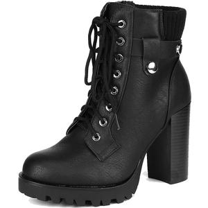 DREAM PAIRS Women's Lace up Combat Ankle Boots High Chunky Heel Fashion Heeled Booties Shoes, Size 7, BLACK, SCANDL