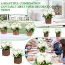 Dining Table Centerpiece Set of 4 - Artificial Peony Flowers with Wooden Vase - Boho Fake Rose Bouquets Small Faux Silk Floral Arrangement for Wedding Party Bathroom Home Dcor, White