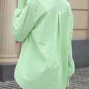 OMSJ Womens Striped Button Down Shirts Smocked Cuffed Sleeve Stylish Collared Office Work Blouses with Pocket (XL)