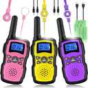 Wishouse Walkie Talkies for Kids Adult Long Range Rechargeable 3 Pack,Girl Wearable Walky Talky Set 2 Way Radio with USB Charger Battery,Camping Games Toy Birthday Xmas Gift for Boy Children Family (Pink Purple Yellow)