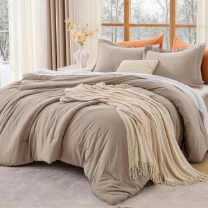 MUXHOMO Queen Comforter Set, All Season Ultra Soft Down Alternative Bedding - 3 Piece Lightweight Bed Set Includes 1 Comforter (90"x90") and 2 Pillow Shams (20"x26"), Dark Linen