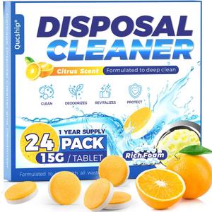 Qucship Orange Citrus Garbage Disposal Cleaner Tablets  1 Pack of 24 Tablets  Keep Your Sink Smelling Fresh & Clean with Every Use
