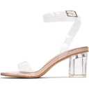 Cape Robbin Clear Chunky Heels for Women - Transparent Ankle Strap Shoes - Women's 2.5-inch Heeled Sandals (Beige), Size 9