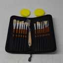 DUGATO Artist Paint Brush Set (15pc) - Short Handle Hog Bristle Brushes for Oil, Acrylic, Gouache, Watercolor - Includes Pop-Up Case, Palette Knife & Sponges - Professional Art Supplies