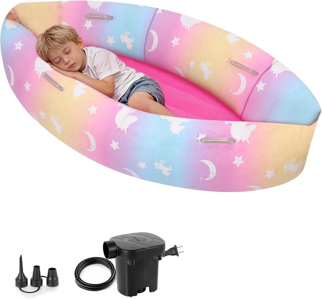 Sensory Chair Inflatable Peapod Canoe, 60" Sensory Pod Sitting for Autistic Children, Therapy Pea Pod for Children, Sensory Peapod Includes Electric Air Pump, Multi-Colored