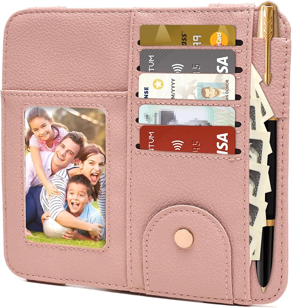 4 x Visor Organizer, Pink Sunglass Holder For Car, Sunvisor Organizers with Multiple Pockets and Picture Frame, Essential Car Interior Accessories for Women and Men