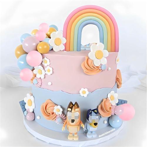 Boho Cake Topper, Qoadwem 26pcs Rainbow Cake Topper For Hippie Themed Daisy Flowrs Blue Dog Cake Toppers Pastel Ball Cake Decorations for Bohemian Groovy Hippie Wedding Party Supplies