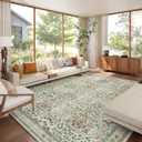 9x12 Washable Area Rug, Soft Non Slip Low Pile Rug for Living Room, Bedroom, Large Dining Room, Vintage Floral Design, Stain Resistant Carpet