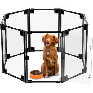 Clear Acrylic Dog Playpen with Door | 35x35x25 Inch Adjustable Pet Playpen | Instant Setup Indoor Dog Pen for Small/Medium Dogs | Hexagon, Octagon Configurations (Black, 8)