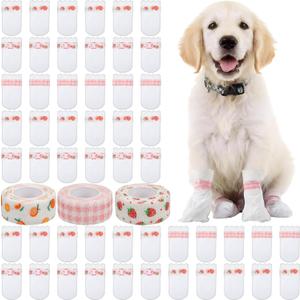 Novabright 60 Pcs Disposable Dog Booties with 3/5 Roll Protectors Bandage for Paw Protection Dog Feet Covers Pet Shoes for Pets Paw Wound Recovery for Medium Large Pets (M)