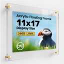Acrylic Floating Frames Gold Standoffs(single) 11" x 17" Clear Acrylic Frames for Wall Mount Floating Picture Frame, Diploma Poster Certificate Hanging Photo Display Degree Prints Artwork Documents, Fits 11" x 17" Photo