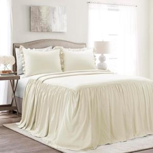 Lush Decor Ruffle Skirt Bedspread Set - 3-Piece Luxurious Farmhouse Bedding - Elegant Ruffle Detail - Timeless Style - Soft Lightweight Sheets - Queen, Ivory